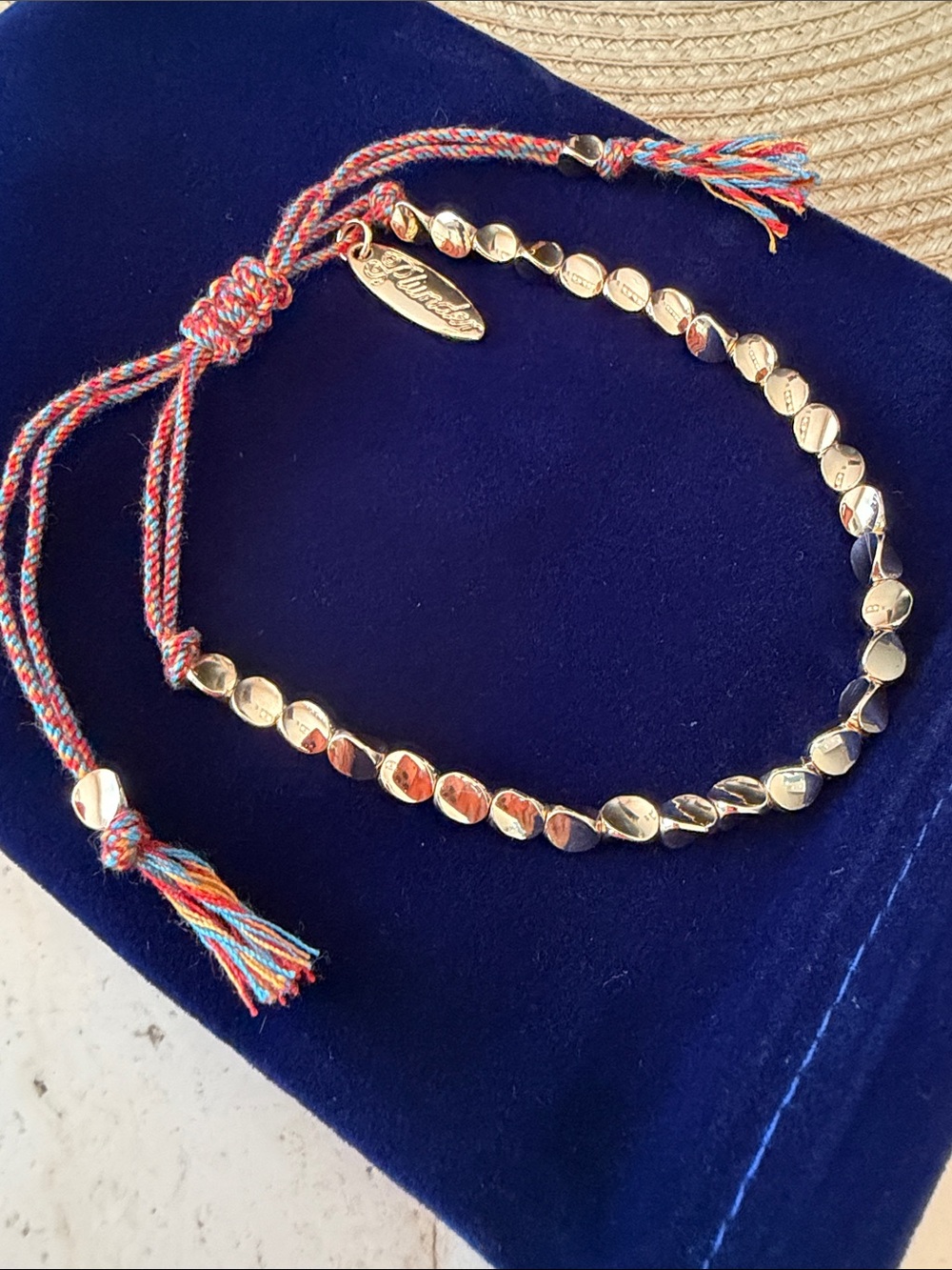 Plunder Gold Beaded Bracelet/Anklet with Rainbow Braided Cord & Hang Tag